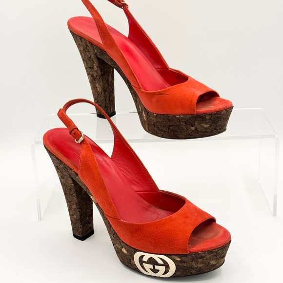 Gucci Orange and Brown Platform Sandals - Picture 1 of 10